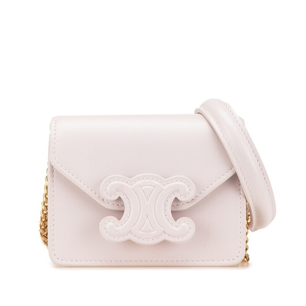 Celine Triomphe chain shoulder bag pink leather